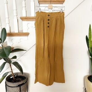 Altar’d State Mustard Wide-Leg Pants Rayon Blend Button Front Size Medium